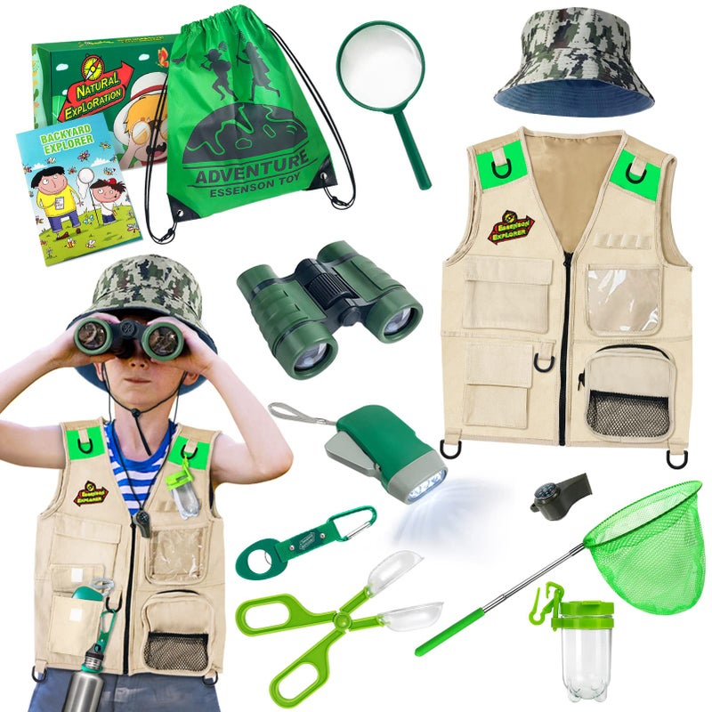 ESSENSON Outdoor Explorer Kit & Bug Catcher Kit with Vest, Outdoor Toy Gift for 3 4 5 6 7 8+ Year Old Boys Girls Kids Binoculars, Magnifying Glass, Butterfly Net, Camping, Adventure - Image 1